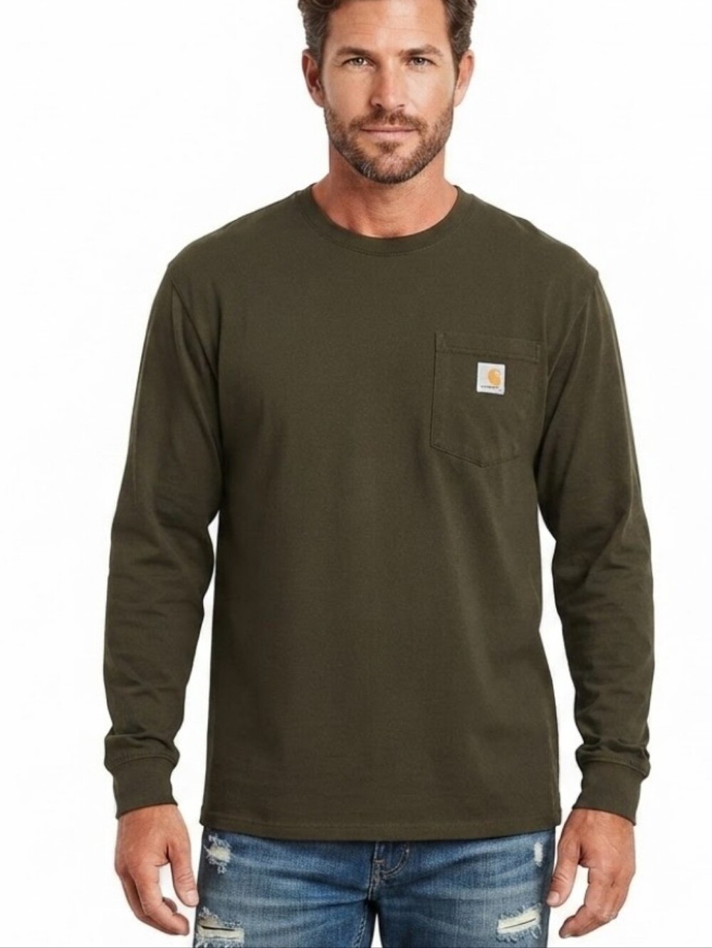 Gorpcore 100% Cotton Carhartt 2XL Men's Long Sleeve Shirt Dark Green Utility